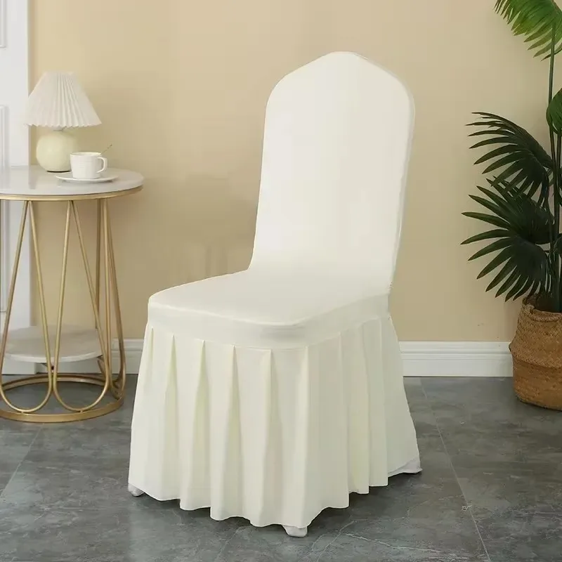 50/100pcs Pleated skirt Spandex Chair Cover Hotel Banquet Party Events Wedding Decoration Dining Room Seat Protector Covers