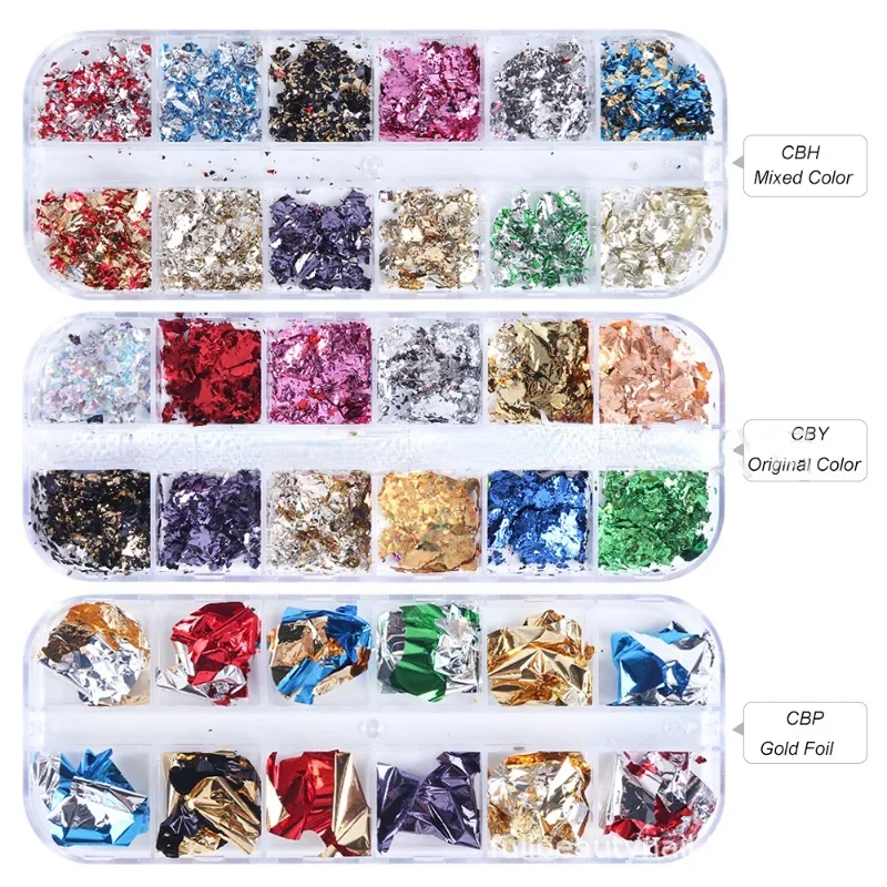 1 Box Imitation Gold Sliver Copper Foil Sequins Glitters Craft Leaf Flake Sheets Bulk Foil Paper for Gilding DIY Nail Art Decor 2