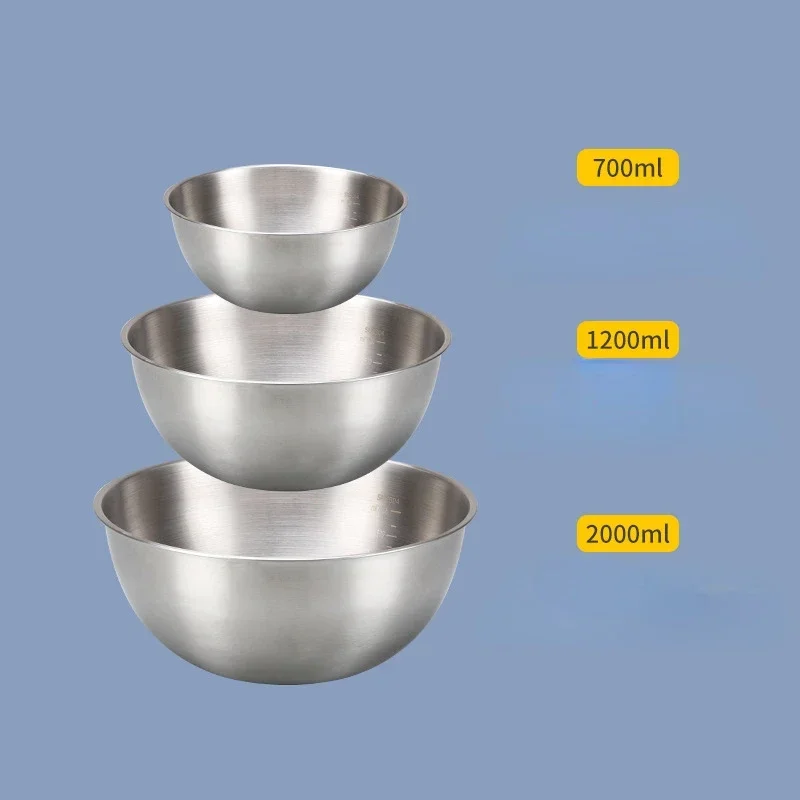 3PCS Stainless steel cooking bowl,  household scale bowl, thickened mixing bowl, egg beater, salad baking bowl