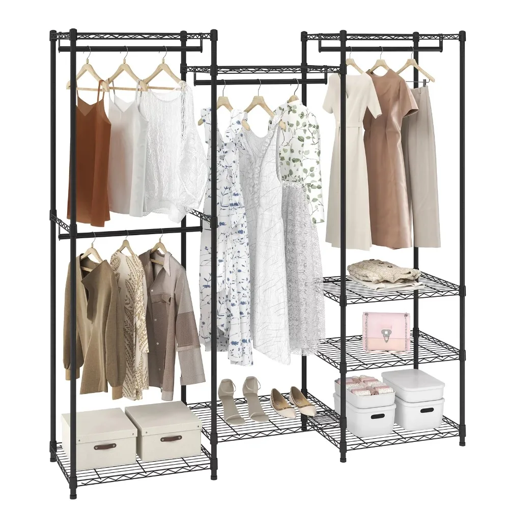 

Clothes Rack Wire Garment Rack With 4 Hang Rods & 8 Storage Tiers Load 800 LBS Heavy Duty Adjustable Freestanding Clothing Rack