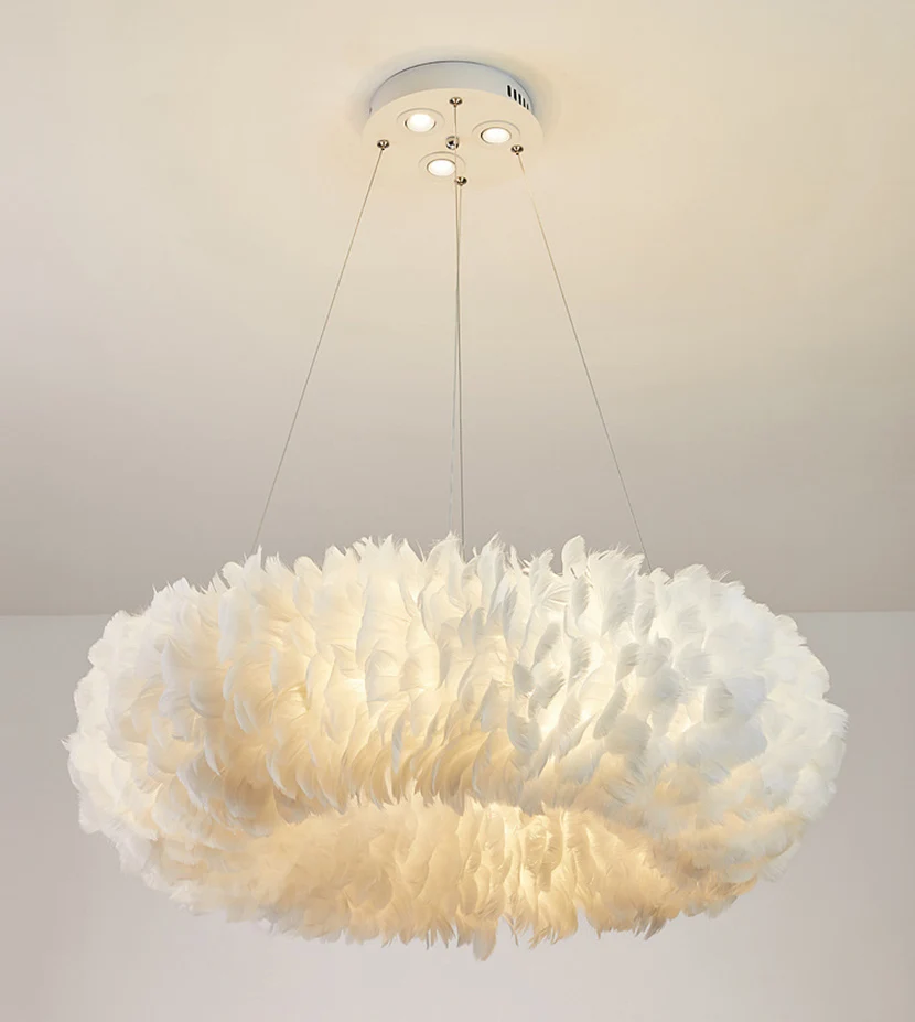 SANDYHA Nordic Luxury LED Chandelier Goose Feather Pendant Light Living Dining Room Bedroom Parlor Hall Home Decor Hanging Lamp