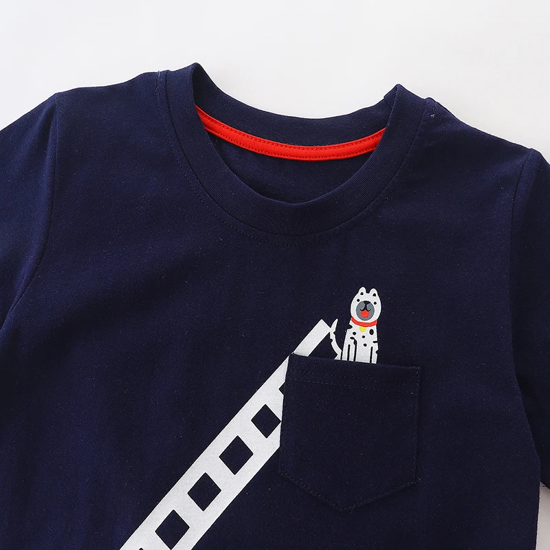 SAILEROAD – t-shirt manches courtes en coton pour enfants, véhicules d'été, camion de pompiers, dessins animés, pour filles, vêtements pour garçons