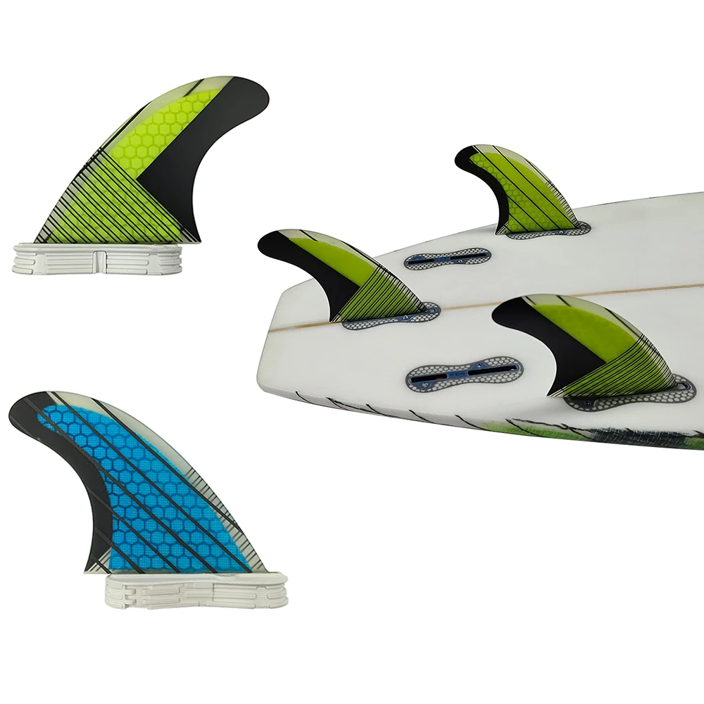 Yellow/Blue With Black Lines UPSURF FCS 2 M Size Surfboard Fins Fibreglass Honeycomb Double Tabs 2 Surfing Fin Beach Accessories