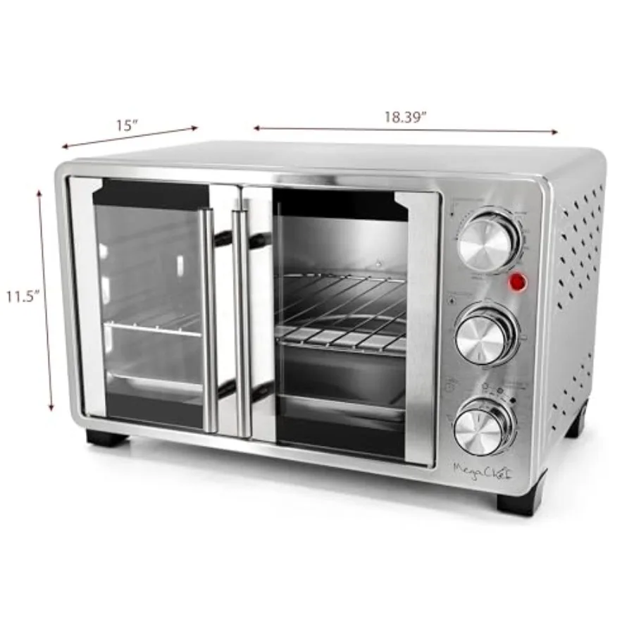 26.4 Quart French Door Multi-Function Stainless Steel Electric Toaster Oven with Temperature Timer Control and Broil Bake Toast