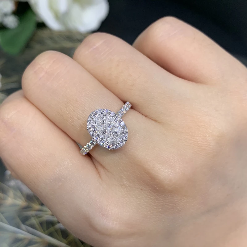 LUOWEND 100% 18K White Gold Rings Row Drill Marquise Cut Real Natural  Diamond Ring for Women Wedding Engagement Anniversary - AliExpress