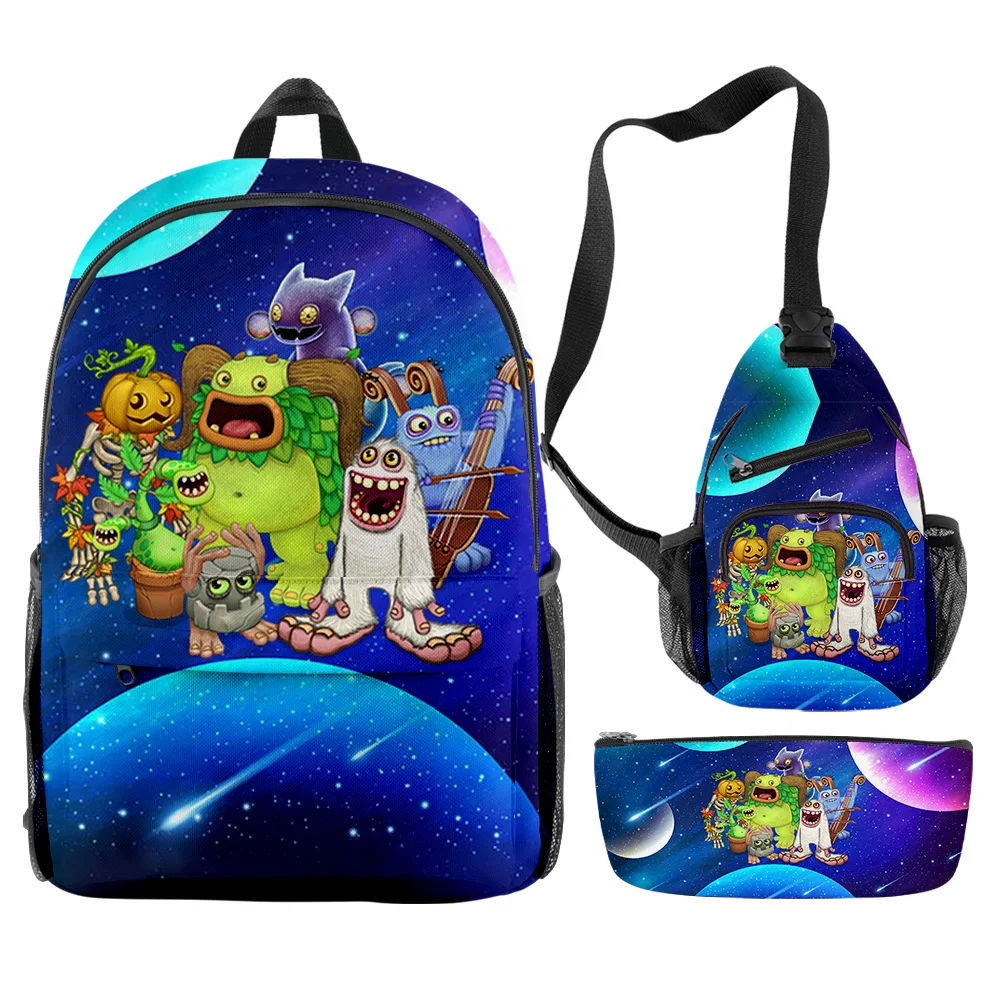 

Popular Fashion my singing monsters 3D Print 3pcs/Set pupil School Bags Trendy Travel Laptop Backpack Chest Bag Pencil Case