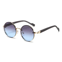 Vintage Round Gradient Sunglasses - Trendy Luxury Metal Rim Design (Blue)