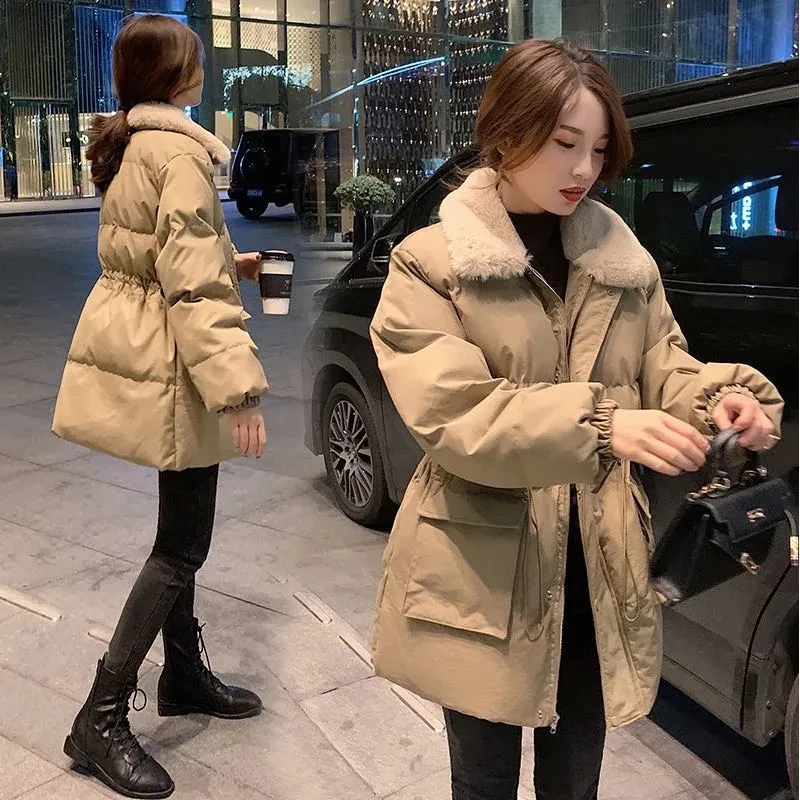 

Winter New Cotton-Padded Jacket Loose Joker Zipper Pocket Coat Women's Long Waist Fashion Casual Warm Comfortable Overcoat