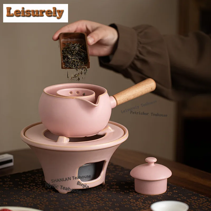 500ml Sakura Pink Soda Glaze Full Round Side Handle Teapot Handmade Tea Infuser Pot Tea Maker Kettle With Strainer Teaset Gift