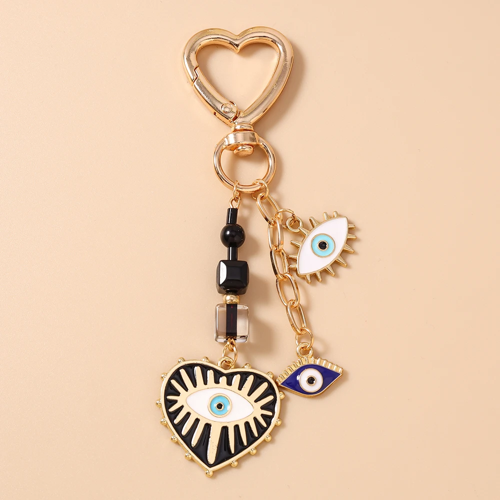 Aihua Emaille Hamsa Hand Evil Blue Eye Schlüsselanhänger Legierung Liebe Herz Teufelsauge Schlüsselanhänger für Frauen Autoschlüssel Tasche Zubehör – Detail 7