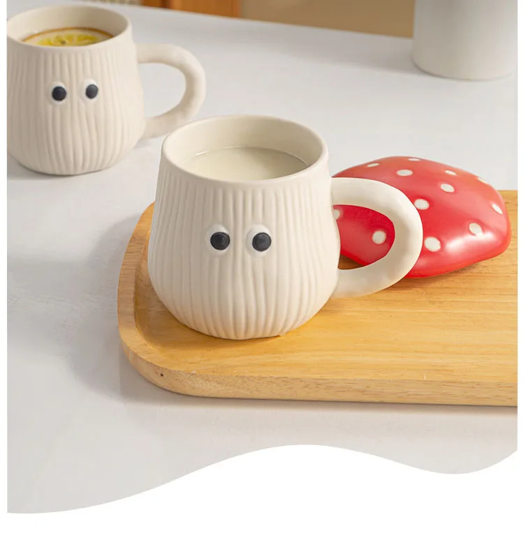 Creative Red Mushroom Ceramic Coffee Cup with Lid Cartoon Cute Mushroom Mug Breakfast Milk Cup Birthday Gift Decoration Mug Home