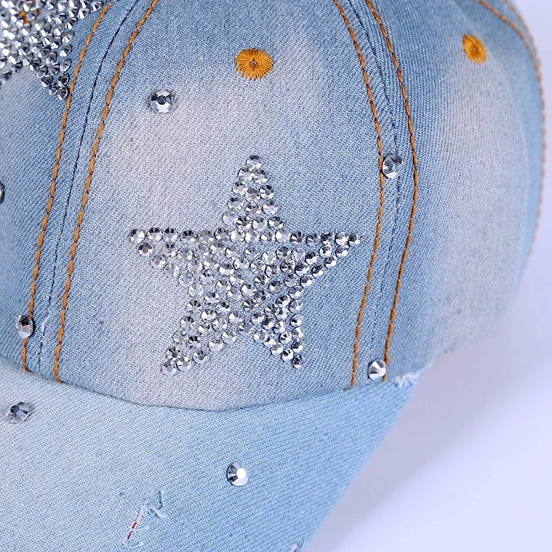 Vintage Denim Baseball Cap with Shining Letters or Animal Designs for Casual Wear for Women