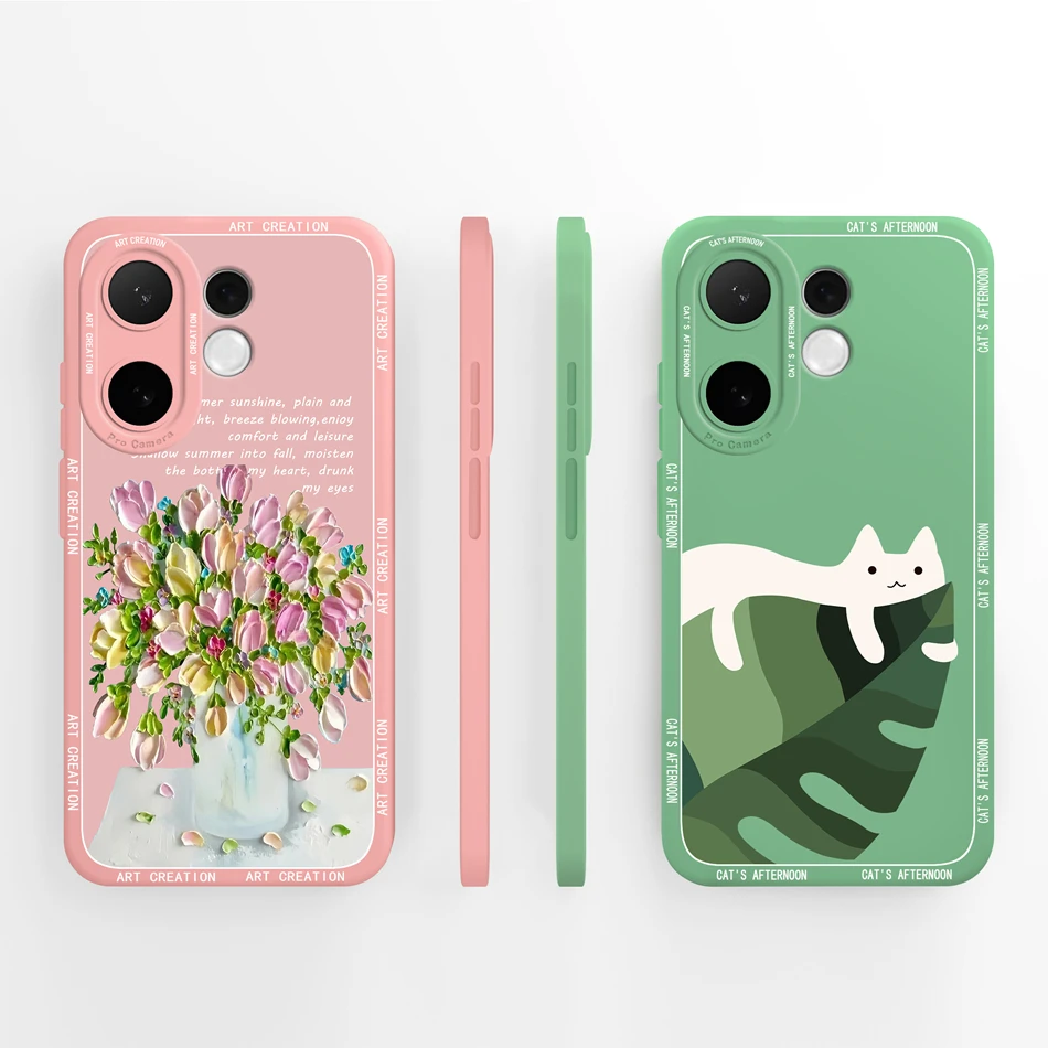 Artistic Style Full Coverage Anti-Drop Liquid Silicone Cute Phone Case