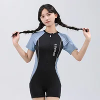 Cross-Border New Navy Blue And Black Color Block One-Piece Swimsuit Simple Slimming Hot Spring Swimming One-Piece Dress