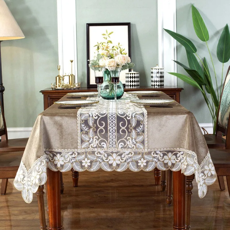 

New Table Cloth Lace Cloth Art Golden Velvet High-end Light Luxury Rectangular Household Table Cloth Tea Table Table Flag Table
