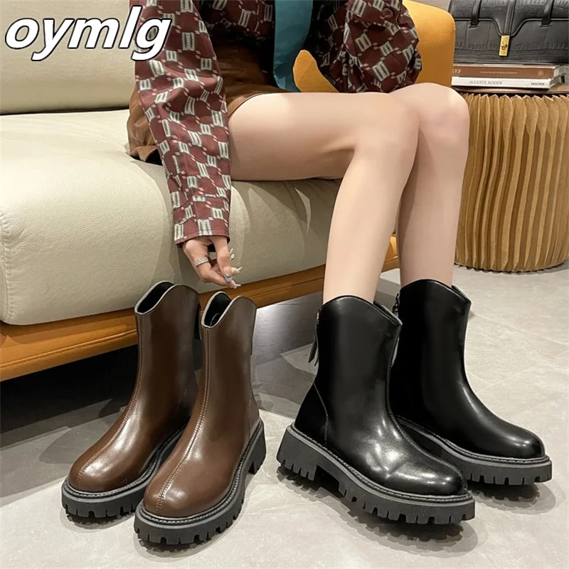 High Heel Women's Boots 2023 Winter New Leisure Comfortable Smoke Pipe Single Boot Thick Sole Increase Slim Short Boots Children