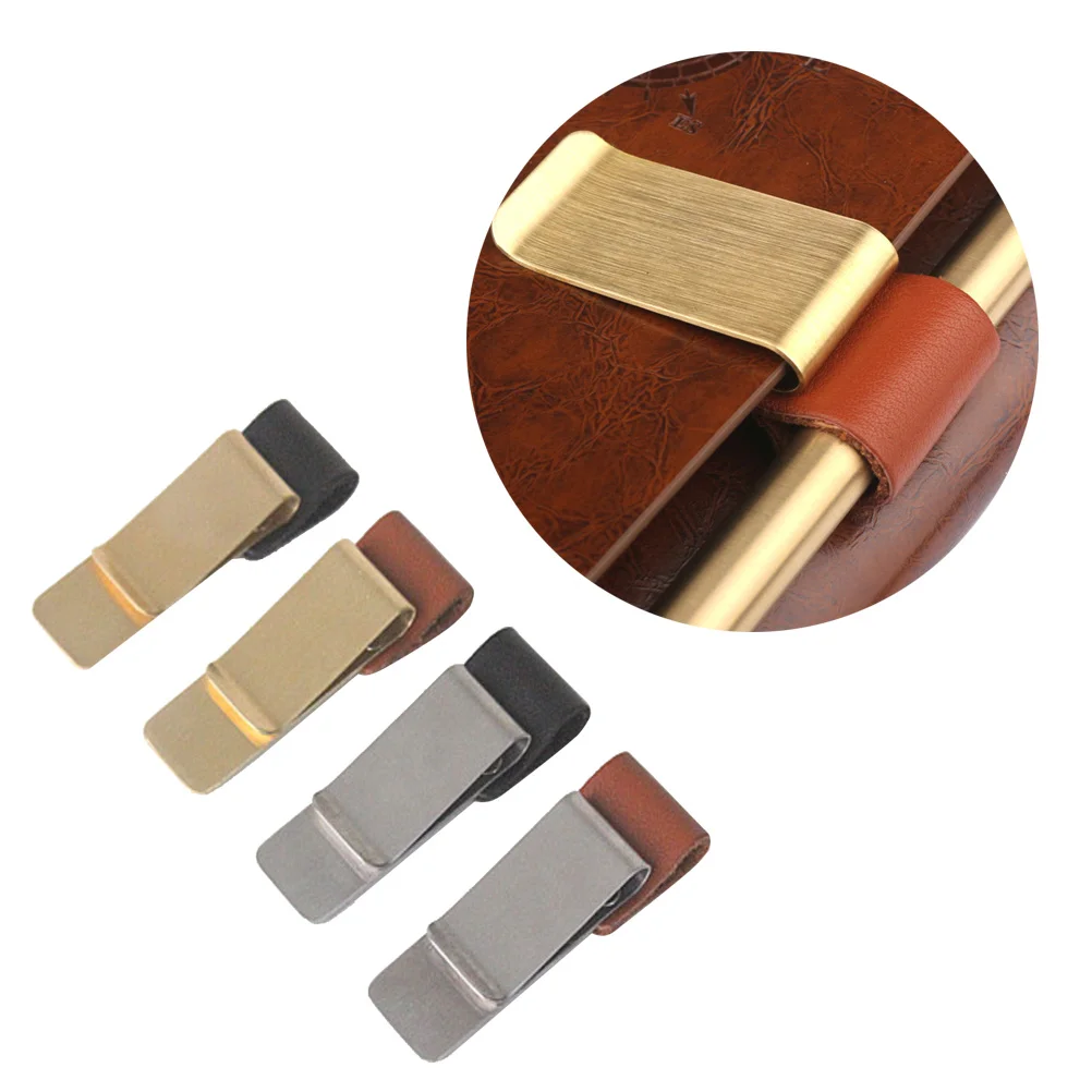 

4PCS Notebook PU Pen Holder Notebooks Pen Loop with Clips Brass Clip Dairy Notebook Pen Holder Loop Calendars Planner Clipboard