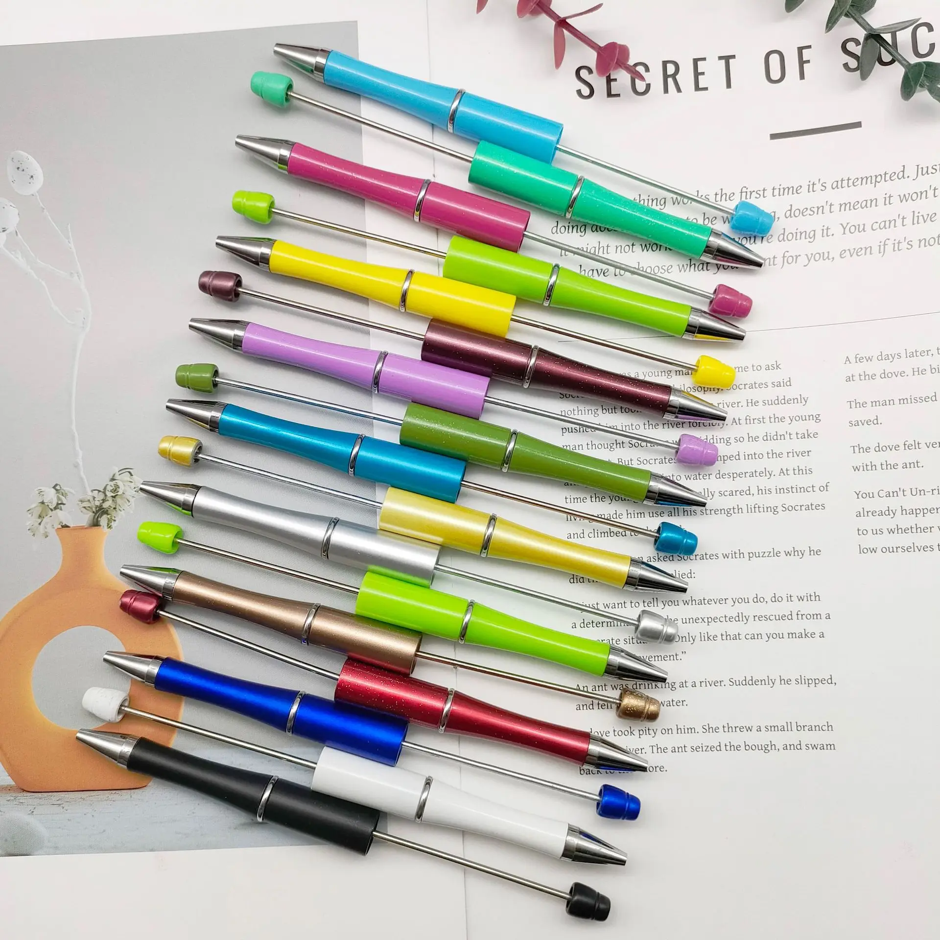 30PCS Multi Color Beaded Pen DIY Star Ocean Beadable Ballpoint Ball Pen Three Color Gradient Gift Advertising Pens 3