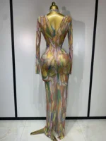 Sparkly Rhinestone Stretchy Mesh See Through Dress Women Performance Dancer Costume Rompers Party Nightclub Stage Outfit - Image 6