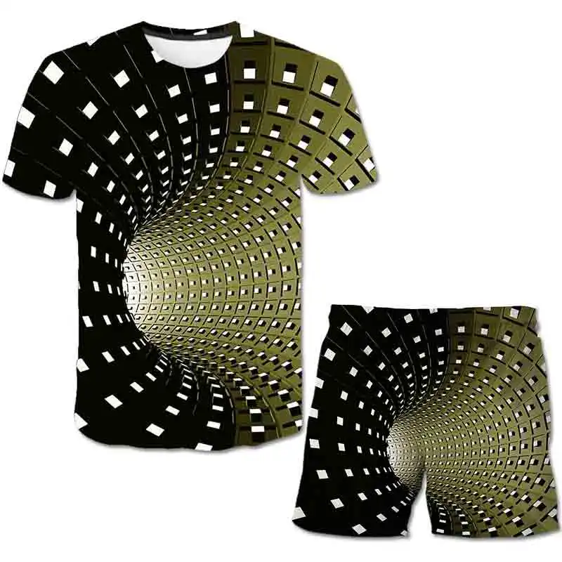 Children's Clothes Vortex Sets Boys Girls Sports Summer Optical Illusion Casual Tracksuit 2 Piece Kids 4-14 Years Graphics Suit |
