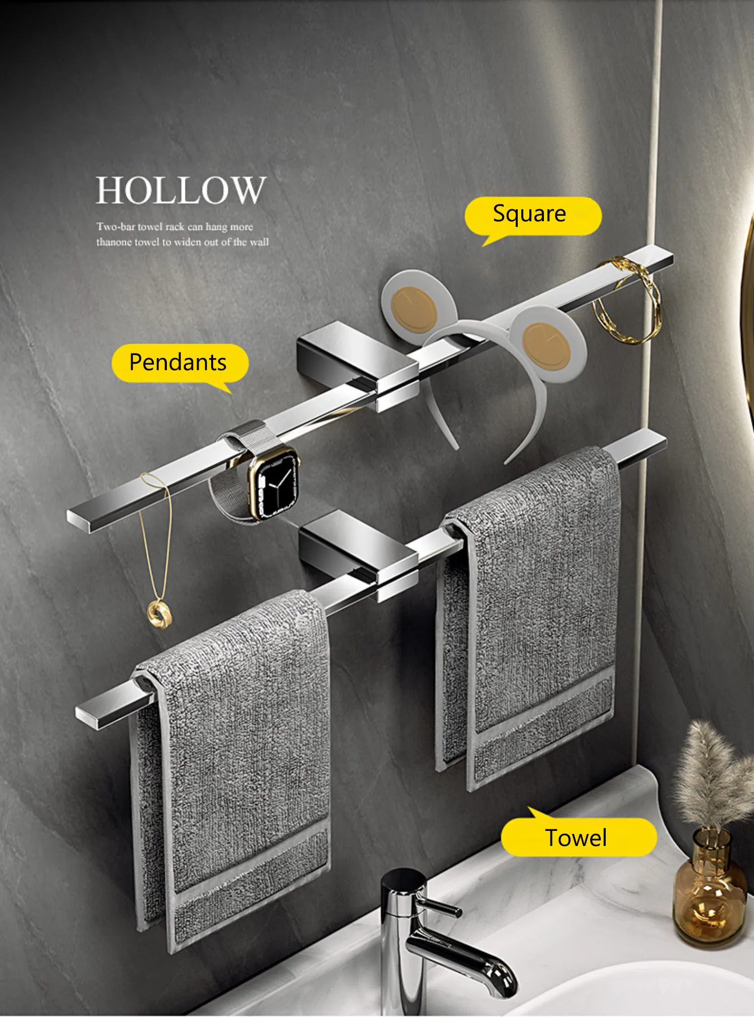 Movable Stainless Steel Towel Pole Multifunctional Towel Rack