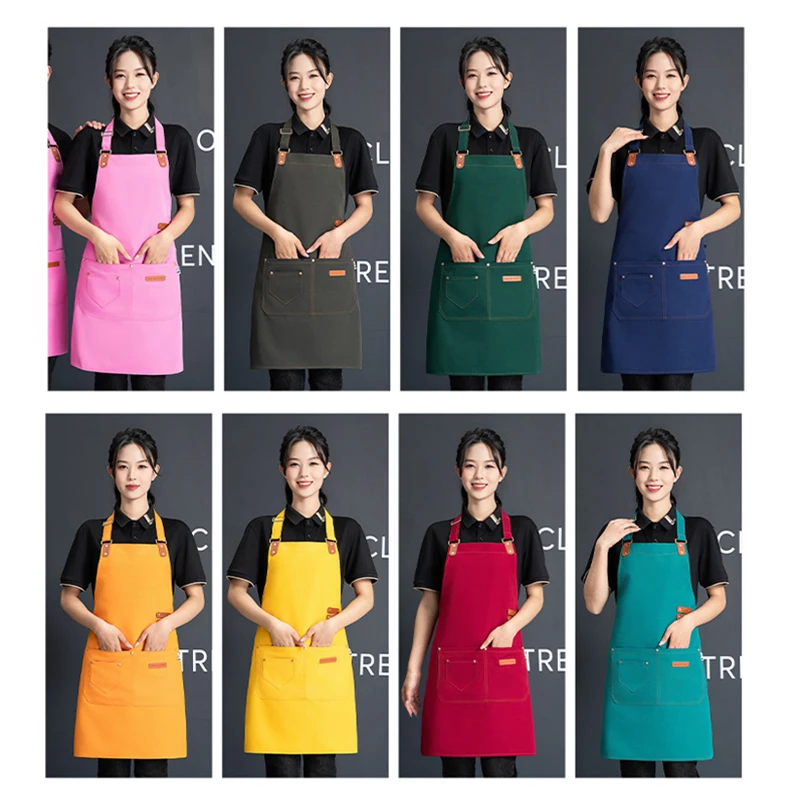 Salon Apron Customized Logo Nails Beauty Barber Studio Men's Women's Aprons Canvas Waterproof Mandil Kitchen Cooking Pinny 6