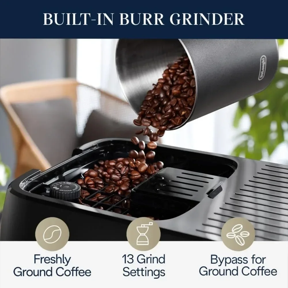 Magnifica Plus Fully Automatic Espresso Machine with Automatic Milk Frother for 18+ One Touch Recipes, Built-in Grinder 4
