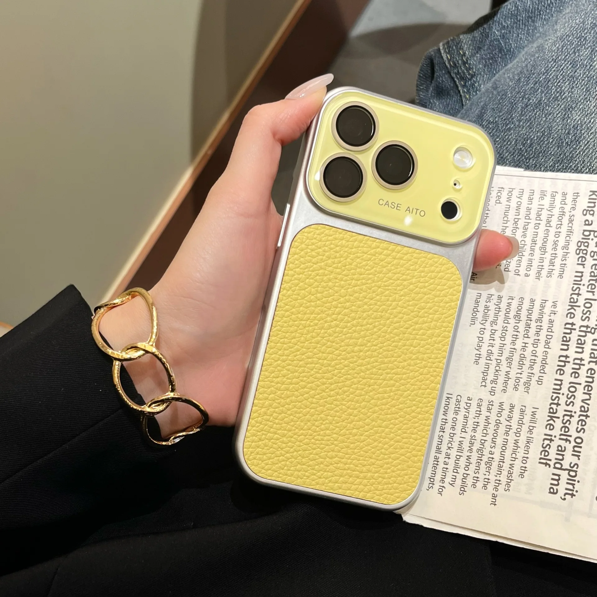 Luxury Litchi Skin Texture PU Leather Phone Case with Lens Protection Bumper