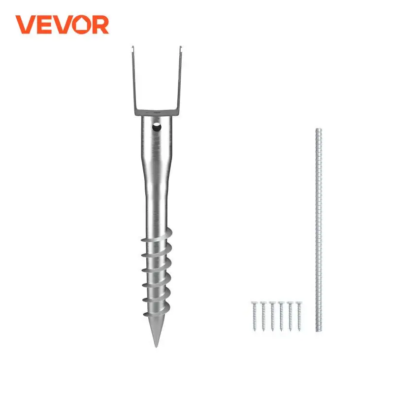VEVOR No Dig Ground Anchor 1 Pack 3.94 x 2.76 x 27.56 in DIY Screw in Post Stake Includes 6 Lag Bolts & a Rebar U-Shape Holder