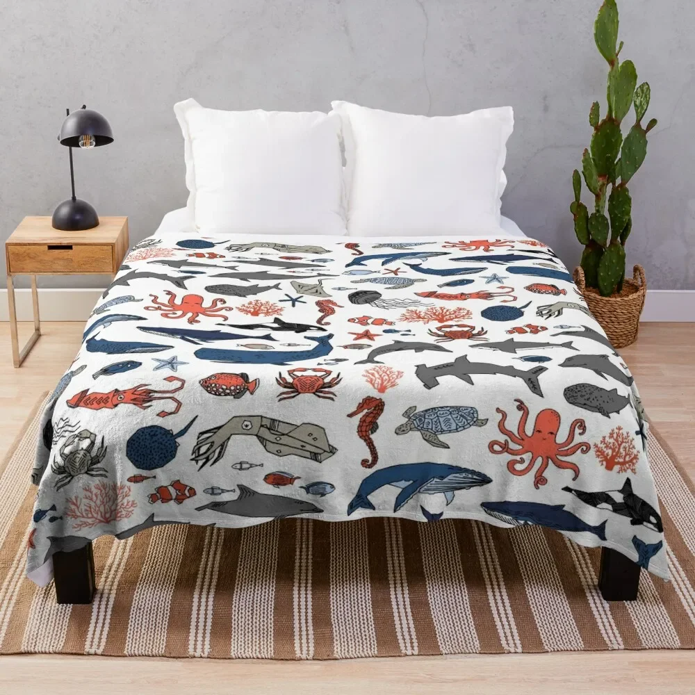 

Ocean Animals by Andrea Lauren Throw Blanket bed plaid Vintage Nap Decorative Sofas Sofa Quilt Blankets