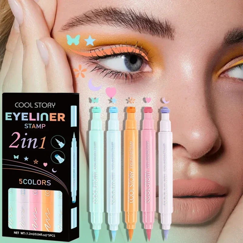 Love Flowers Eyeliner Stamp Pen Colorful Pink Blue Liquid Eyeliner Double-ended Seal Eye Liner Pencil Fast Drying Makeup 5Pc/Set eyeliner pencils liquid eyeliner eyeliner pen eyeliner stamps