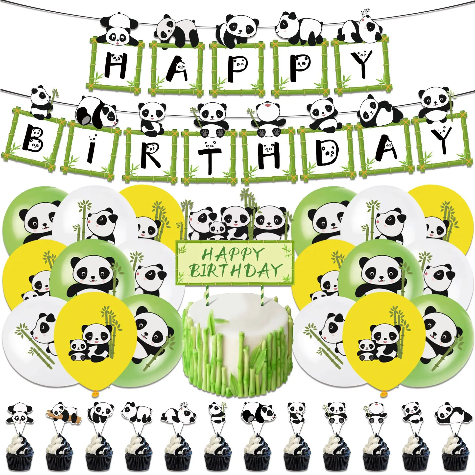 Panda Theme Party Cake Decoration, Cute Panda Cake Inserts, Happy Birthday Toppers