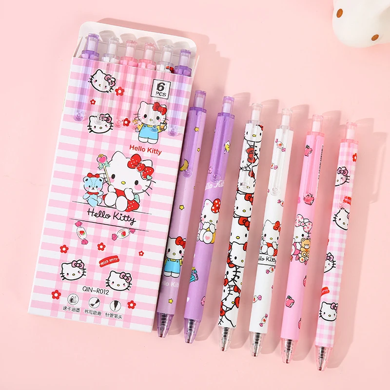 

6Pcs Sanrio Hello Kitty Neutral Pen Kawaii Anime Cartoon Student Examination Office Signature Stationery Toys Girls Gifts