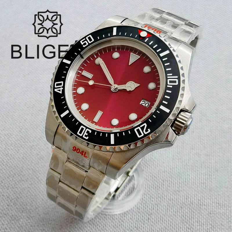 

BLIGER 43mm SEA Automatic Mechanical Men's Watch Red Dial Sapphire Glass Ceramic Insert Rotating Bezel NH35 MIYOTA8215 PT5000