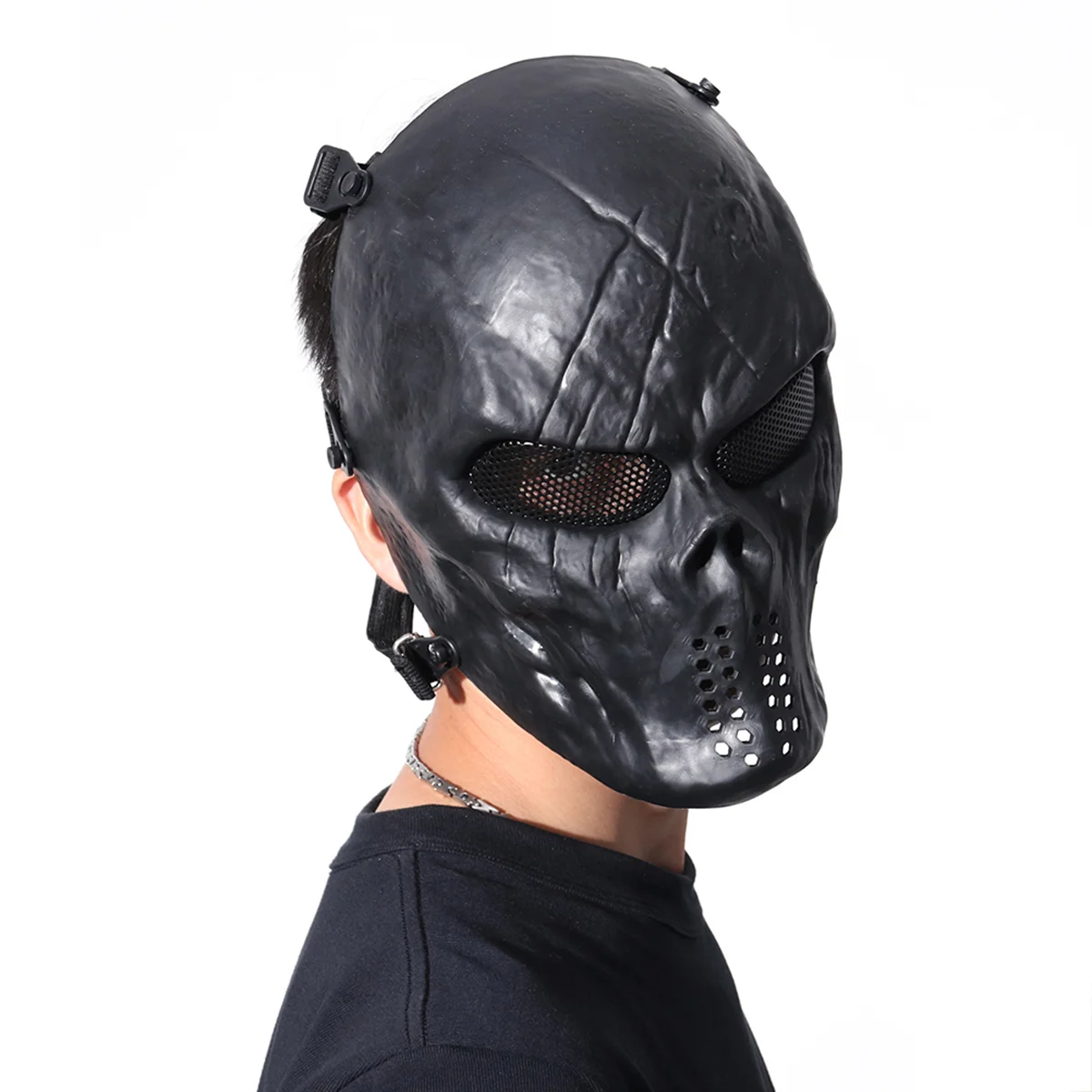 CS Field Mask Halloween Party Costume Mask Adjustable Combat Protective Face Ear Protection Conquer (Black)