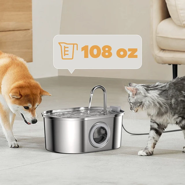 Stainless Steel Cat Fountain Automatic Pet Water Feeder Viewing Window Pet Water Dispenser Accessories Smart Cat Drinking Bowl 2