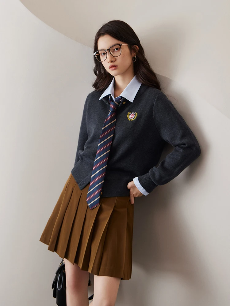 ZIQIAO 여성용 긴팔 라운드넥 스웨터 상의, 영국 시니어 아카데미 윈드 가디건, 레트로 시크 센스, 가을