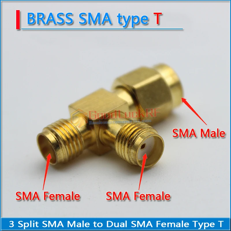 

SMA 3 Way Splitter Connector Socket T-Type SMA Male To 2 Dual SMA Female Gold Plated Brass Coaxial RF Adapter Connector