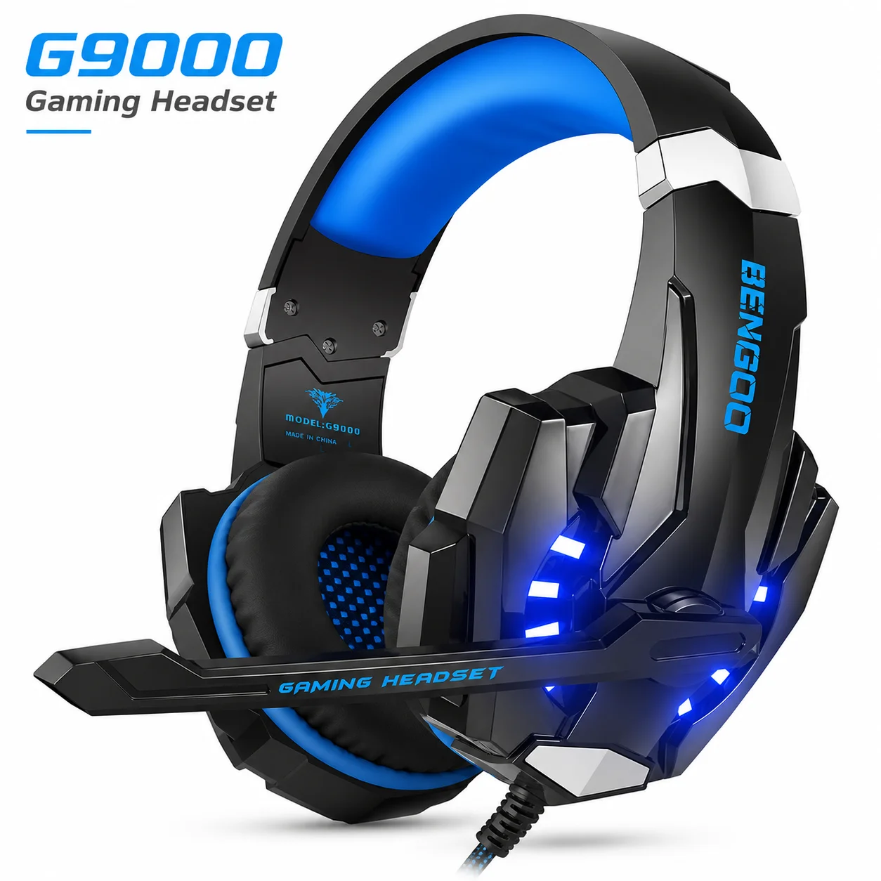 Enhanced Wired Gaming Headset with Mic and Blue LED Stereo Over-Ear Headphones