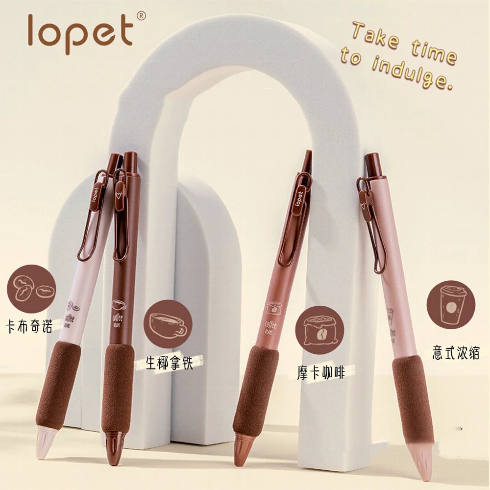 Lopet 4pcs Gel Pen Set Coffee Soft Bread Cute boligrafo gel 0.5MM Black Ink Refills boligrafos kawaii Quick Dry Writing canetas 3