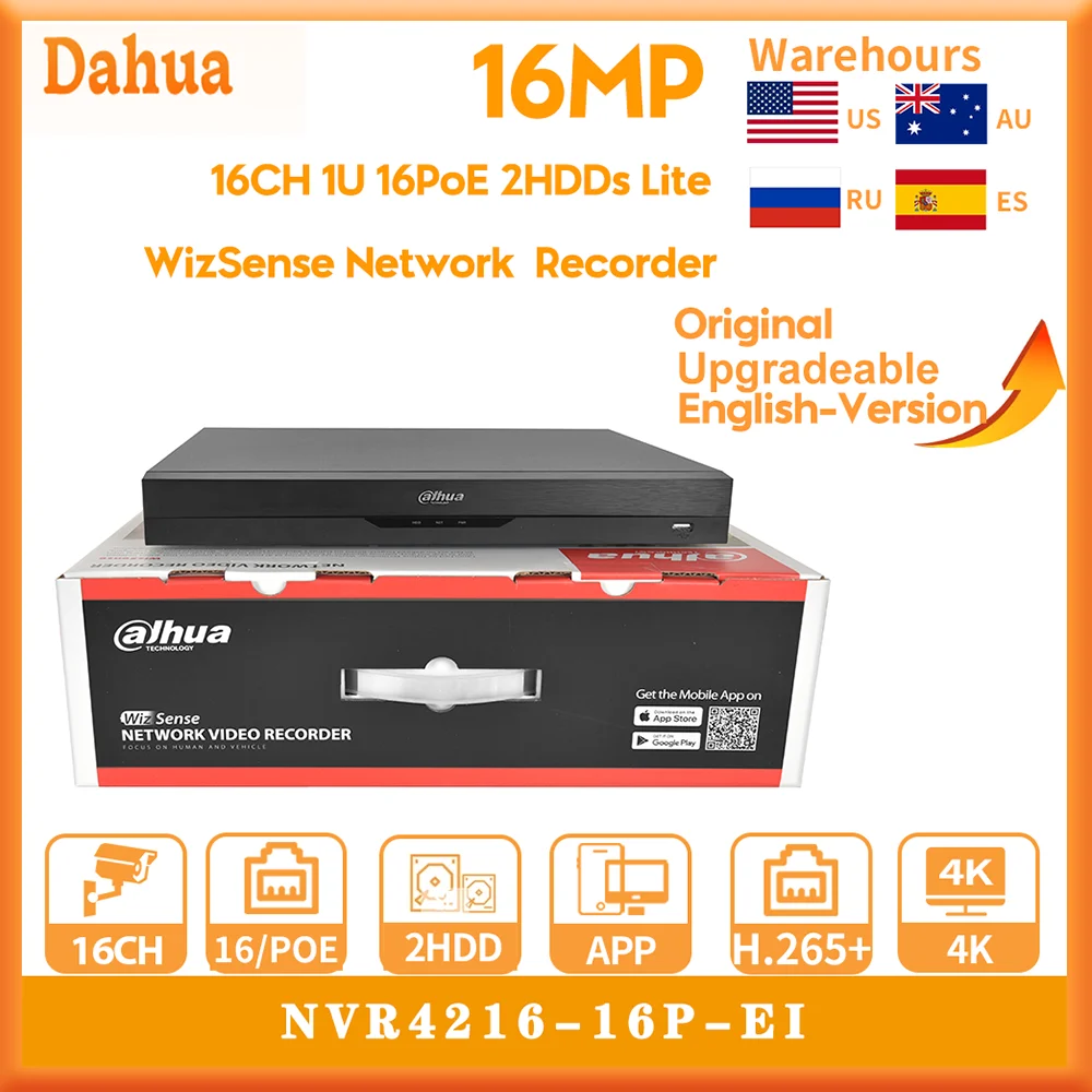 

Original Dahua 16MP NVR4216-16P-EI 16CH 1U 16PoE 2HDDS WizSense Network Video Recorder Smart H.265+ H.264+ MJPEG Decoding Format