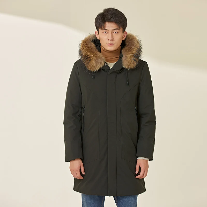 Chericom Men's Winter Hooded Down Jacket Fur Neck Duck Down Thickened Thermal Overcoat Business Casual Waterproof Jacket