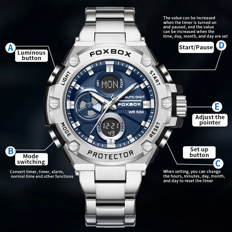 LIGE Original Brand Luxury Digital Watch Men Full Steel Military Waterproof Quartz Watches For Men Fashion Sports Chronograph