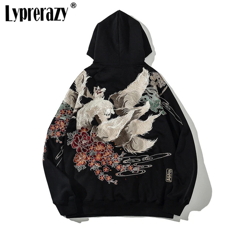 

Lyprerazy National Tide New Nine-tailed Fox Embroidery Men Hoodies Sweatshirts Japanese Trend Loose Pullover Hooded