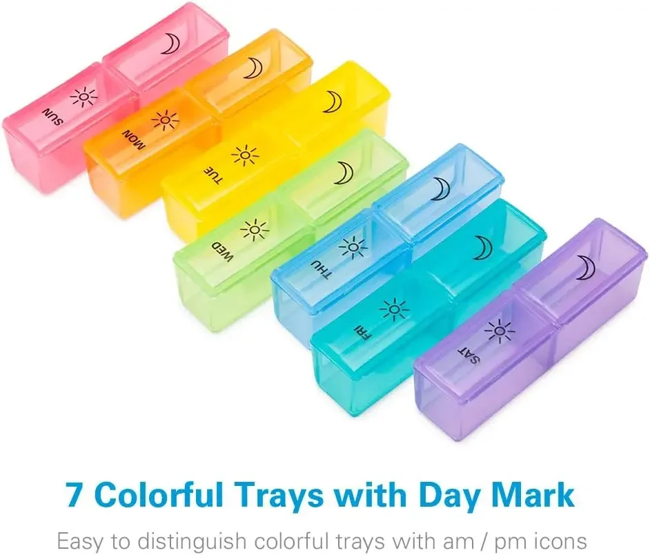 Weekly AM/PM Push Button Pill Organizer with 7-Day Storage Compartments