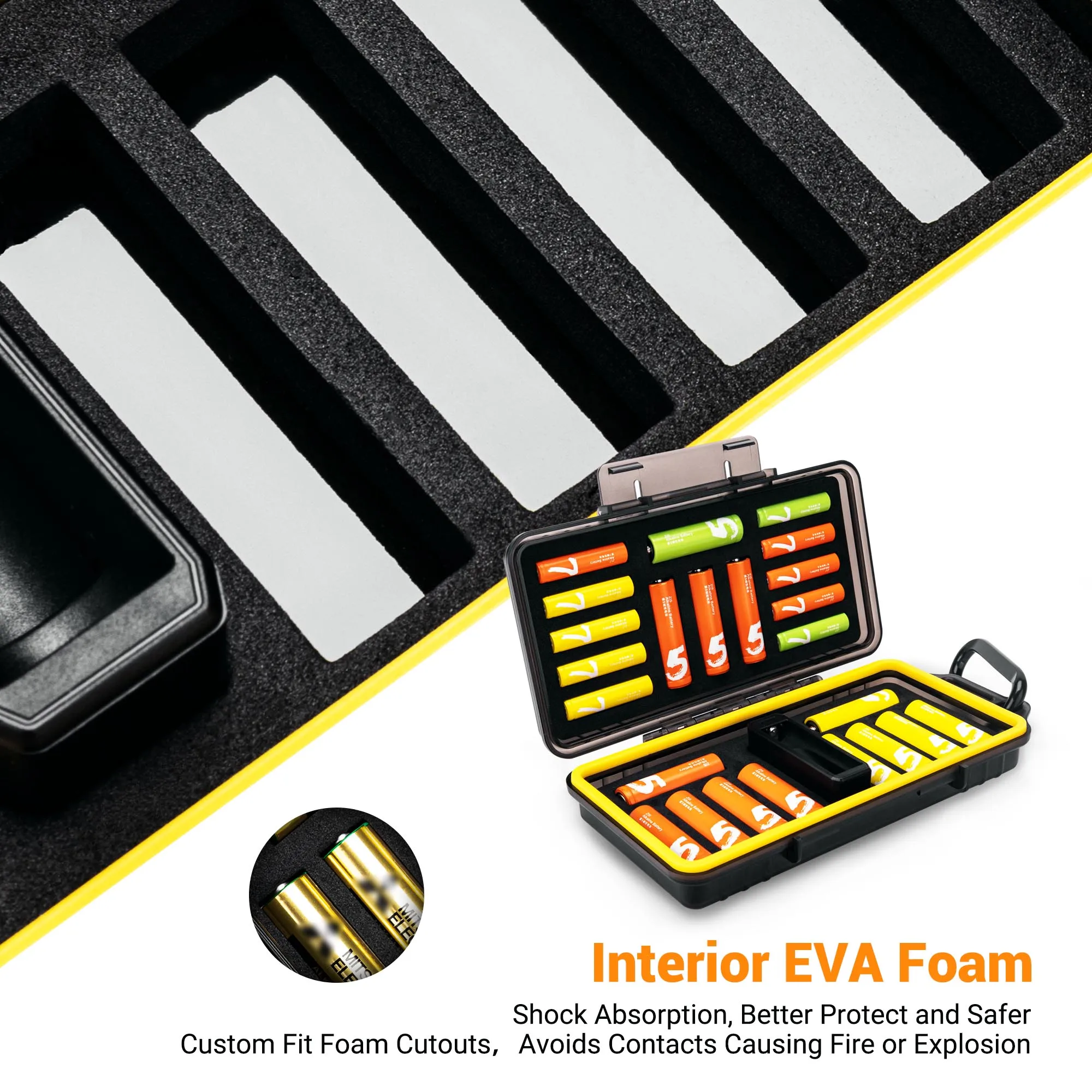 AA AAA 배터리 보관 케이스 거치대, 배터리 테스터 포함, 방수 하드 배터리 정리함 용기, 14 x AA 및 10 x AAA 배터리