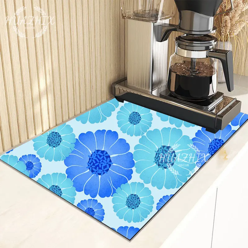 

Flower Pattern Printed Drain Pad Rubber Diatomaceous Super Absorbent Coffee Dish Bathroom Pad Kitchen Decorative Accessories