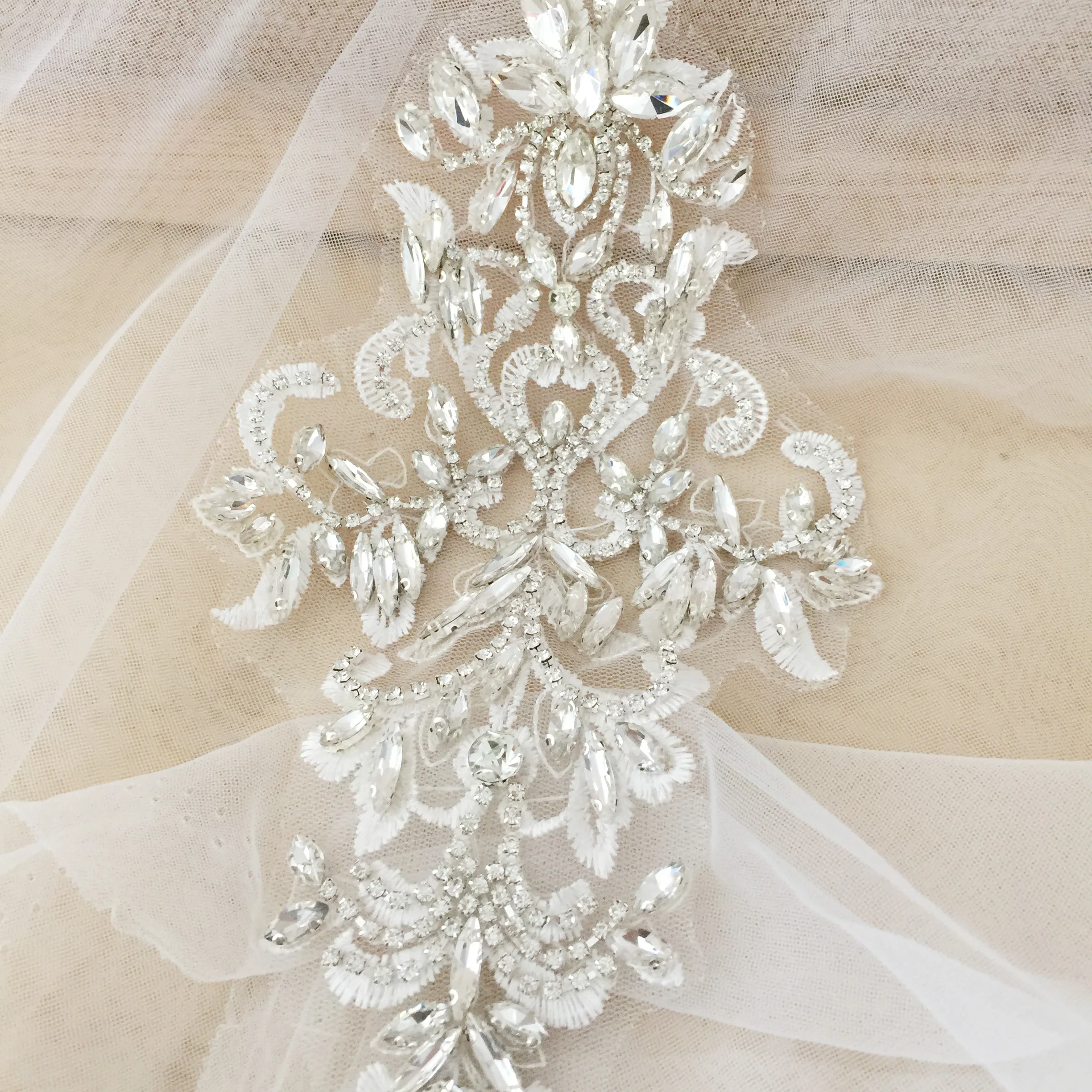 Strass Kristall Appliques, Tüll Crystale Perlen Spitze Kragen mit Spitze Sichern Hochzeit Kleid Gürtel Braut Abdeckung Cape – Detail 8