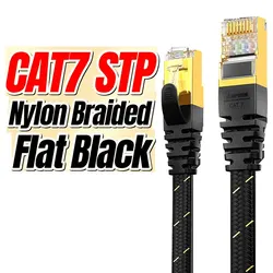 AMPCOM High-Speed CAT7 Flat Ethernet Network Cable - 8m (Black)