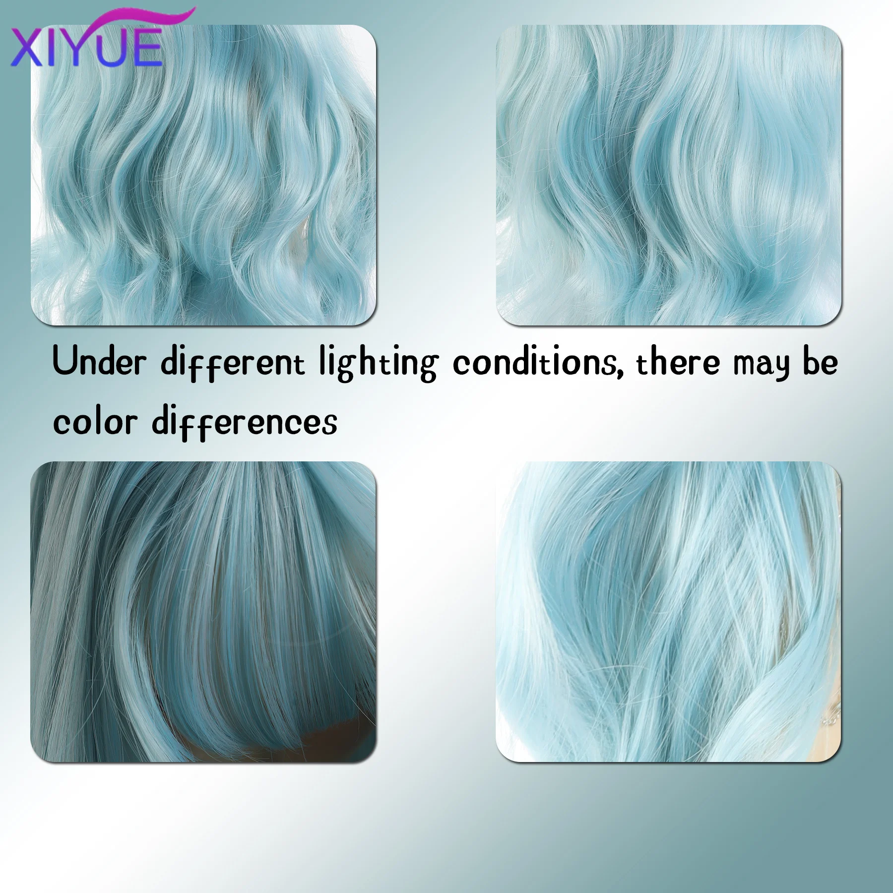 XIYUE Long curly hair Synthetic Wigs with Bangs Blue Green Cosplay Party Lolita Hair Wigs for Women Natural Heat Resistant Wig